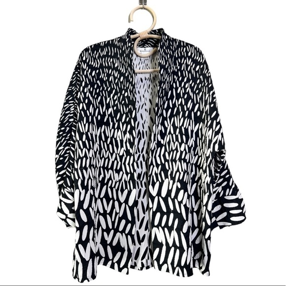 EMMELLE NYC Open Front Kimono Coat Layer Black White Jacket Size Large Luxury - Picture 14 of 14